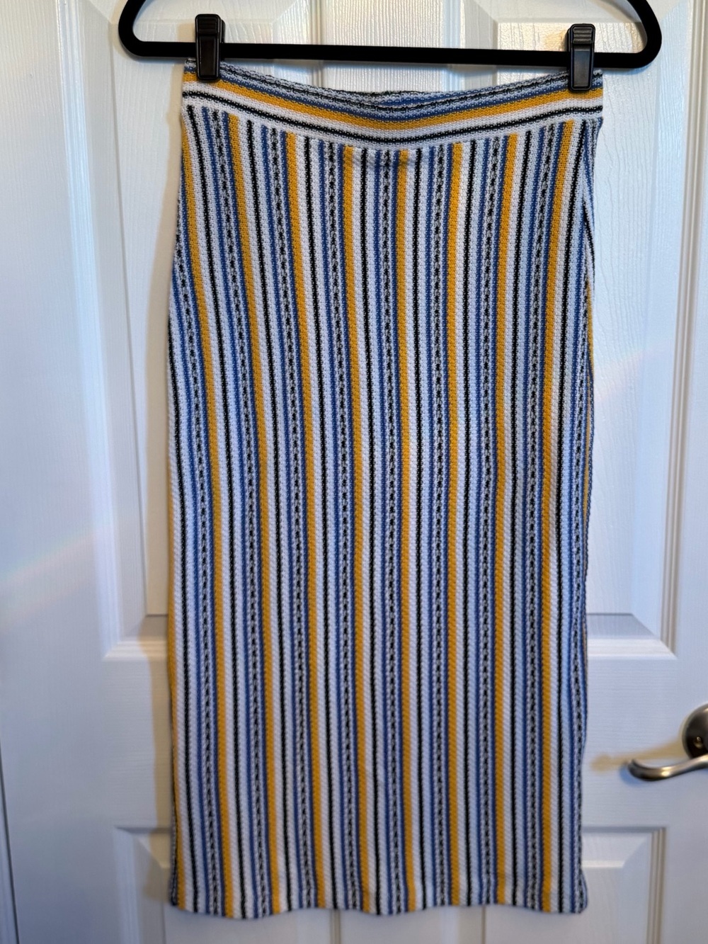 Topshop Striped Knit Midi Skirt in Yellow, Blue and White